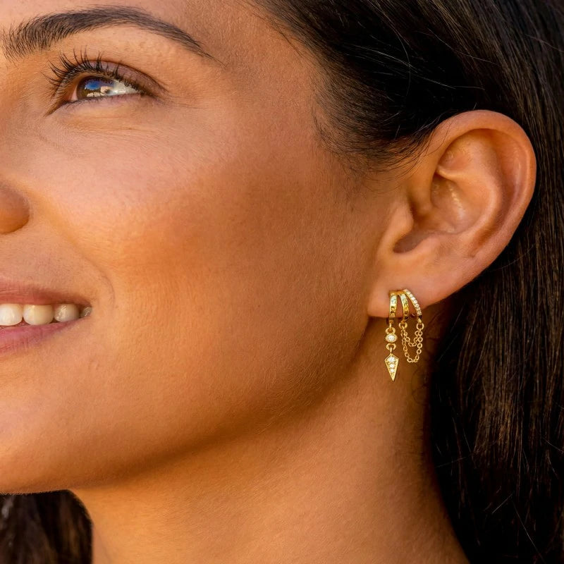 14K Gold Dangle Earrings Small Hoop Huggie Drop Stud Earrings