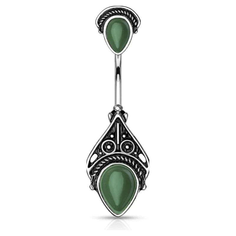 Body Jewelry Surgical Steel Tribal Vintage Filigree Belly Button Ring with Faux Semi-Precious Stones