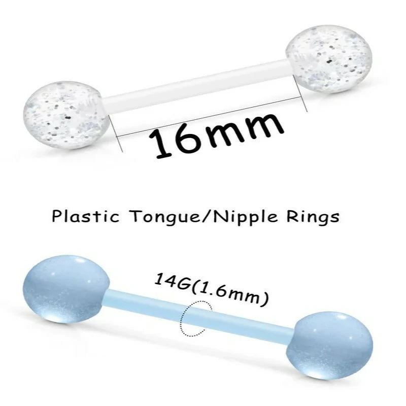 14MM Glow in Dark Tongue Nipple Ring Plastic Flexible Acrylic Straight Barbell
