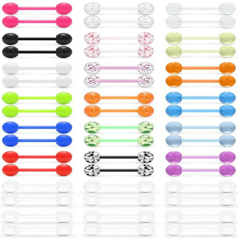 14MM Glow in Dark Tongue Nipple Ring Plastic Flexible Acrylic Straight Barbell