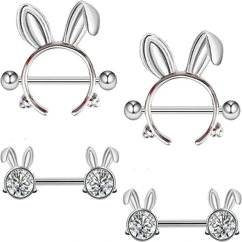 14G 316L Cute Animal Stainless Steel Turtle Cat Rabbit Nipple Barbell Rings