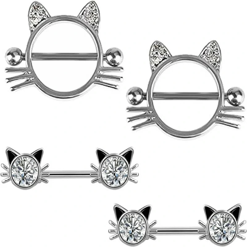 14G 316L Cute Animal Stainless Steel Turtle Cat Rabbit Nipple Barbell Rings