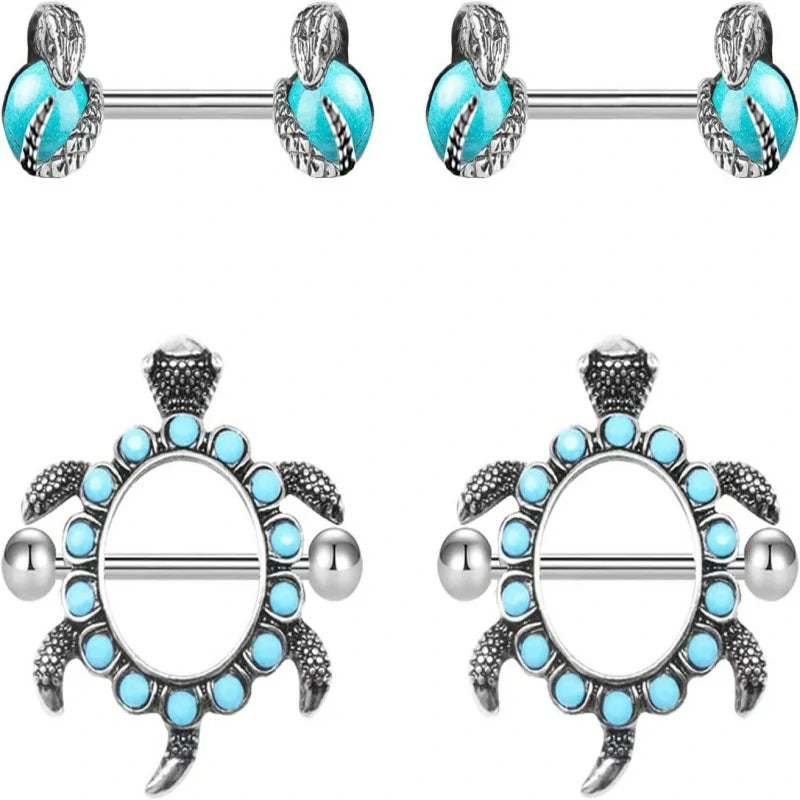 14G 316L Cute Animal Stainless Steel Turtle Cat Rabbit Nipple Barbell Rings