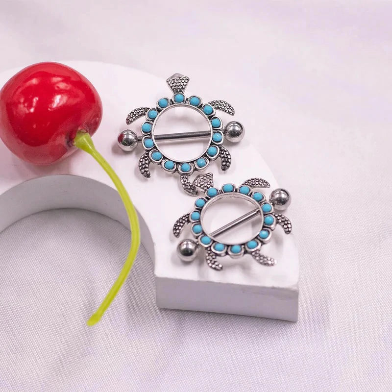 14G 316L Cute Animal Stainless Steel Turtle Cat Rabbit Nipple Barbell Rings