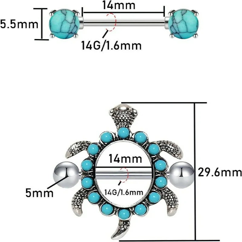 14G 316L Cute Animal Stainless Steel Turtle Cat Rabbit Nipple Barbell Rings
