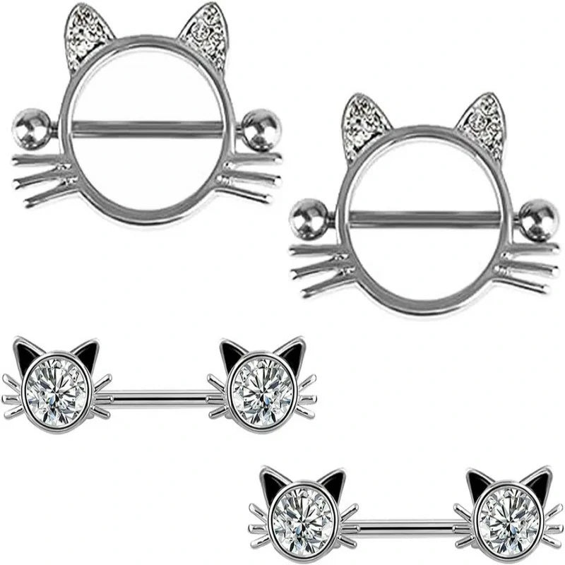 14G 316L Cute Animal Stainless Steel Turtle Cat Rabbit Nipple Barbell Rings