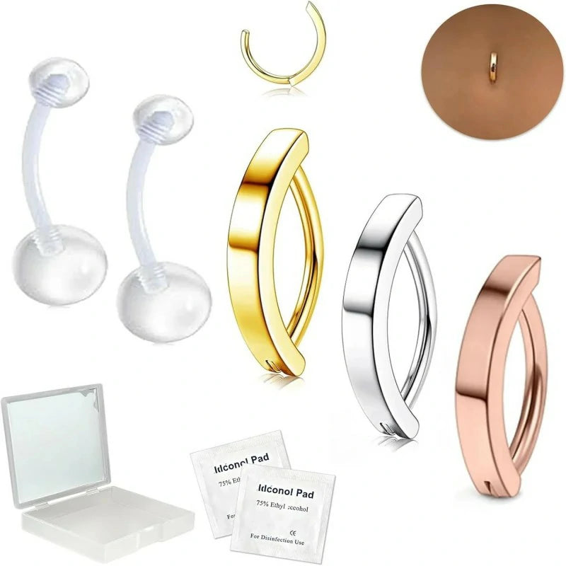 14G belly button ring Clicker belly ring Surgical Steel Mirror Travel Case