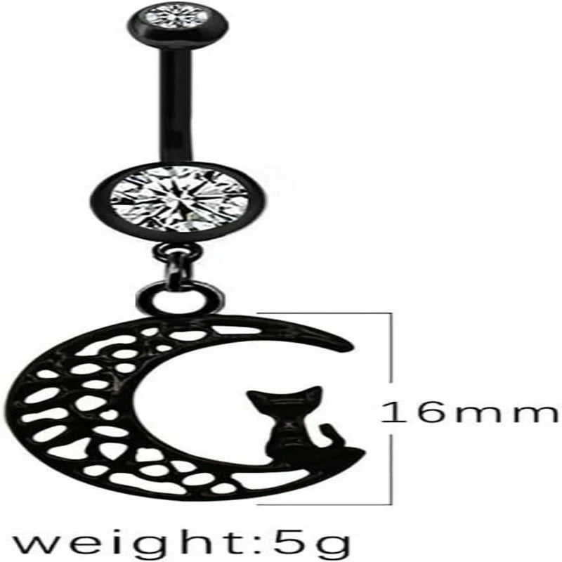 14G Black Stainless Steel Belly Button Rings CZ Moon Heart Ghost Dangle Belly Naval Rings