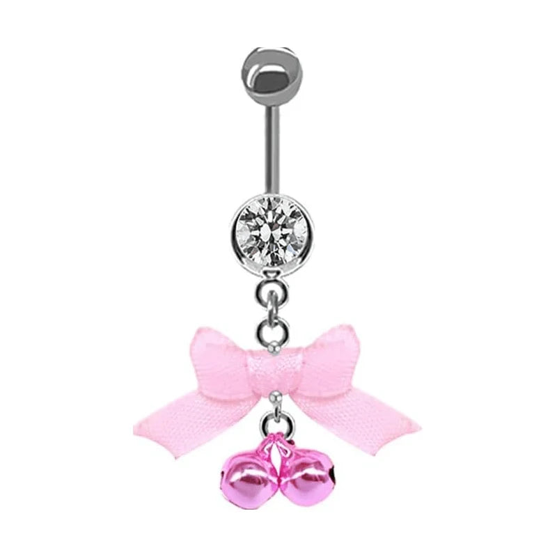 14G Christmas Colorful Jingle Bell Belly Button Ring Stainless Steel Bowknot Star