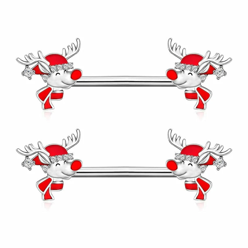 14G Christmas Nipple Barbell Santa Claus Ring 316L Surgical Stainless Steel