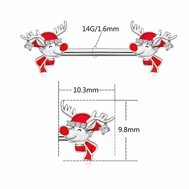 14G Christmas Nipple Barbell Santa Claus Ring 316L Surgical Stainless Steel