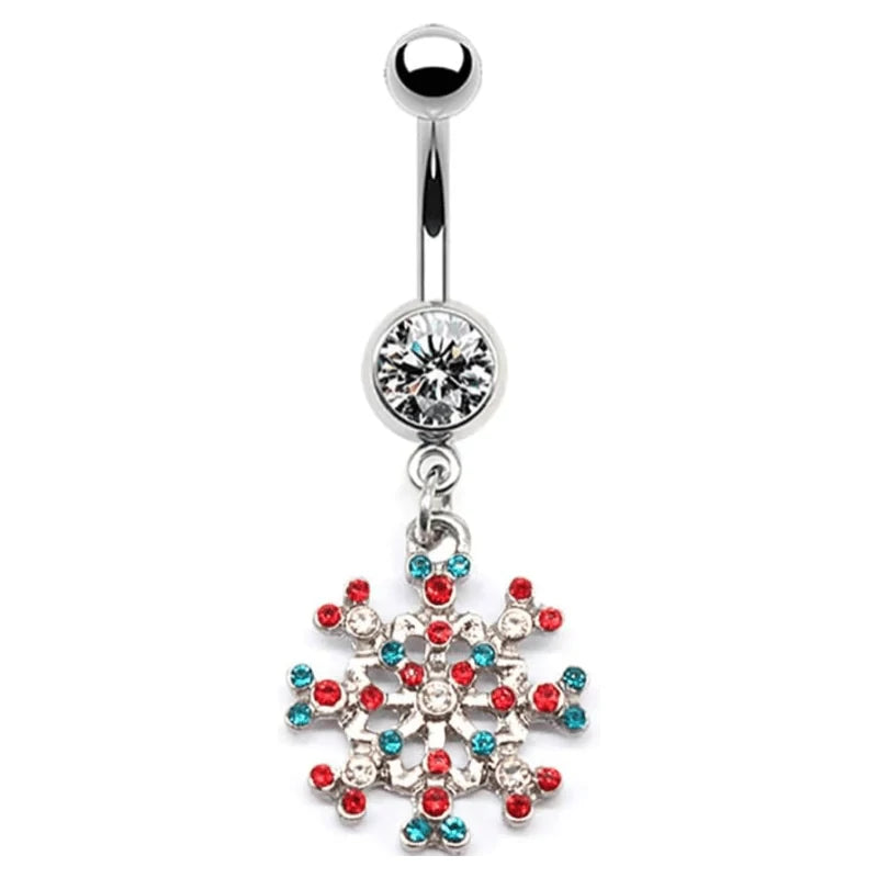 14G Cute  316L Surgical Steel Christmas Tree Hat Jingle Bells Snowflake Barbell Ring