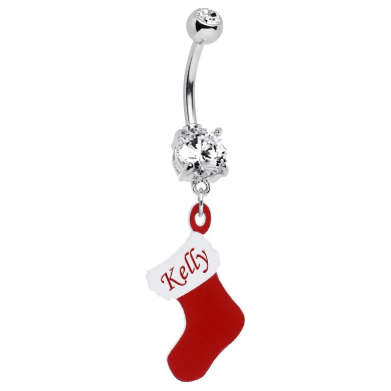 14G Cute  316L Surgical Steel Christmas Tree Hat Jingle Bells Snowflake Barbell Ring