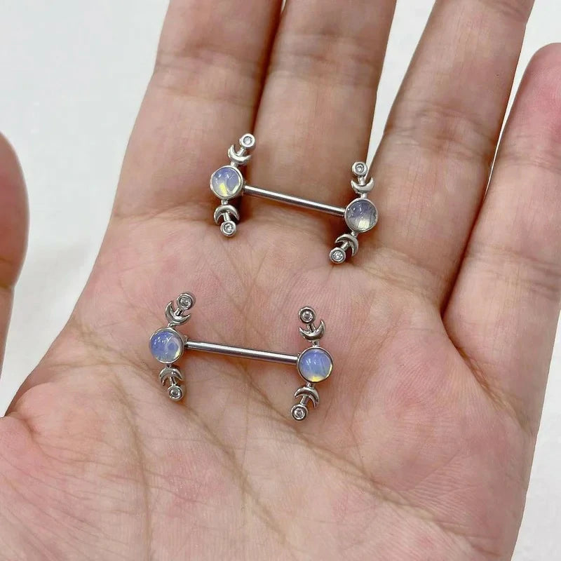 14G CZ Heart Nipple Rings Rhinestone Opal Simple Moon Nipple Shield Barbell Ring Nipple