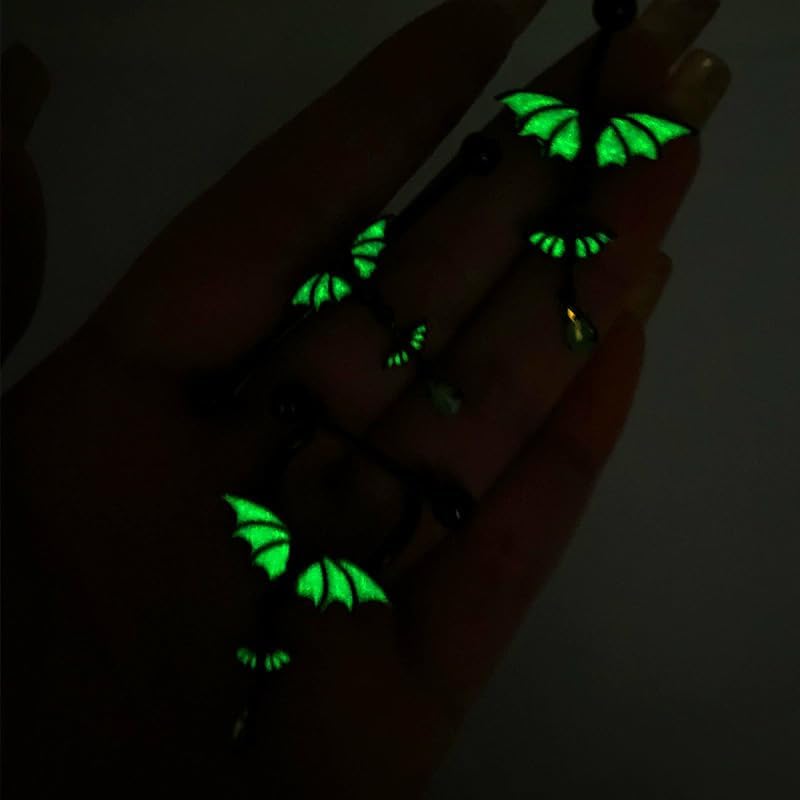 14G Green Bat Dangle Nipple Rings for Women 316L Stainless Steel Glow - In - The - Dark Nipplerings Nipple Studs Barbell Halloween Statement Nipple Piercing Jewelry - QIAO CrystalQIAO CrystalQIAO Crystal