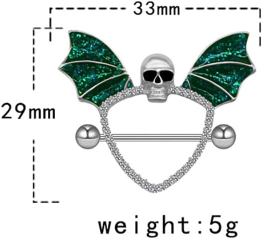 14G Green Bat Skull Nipple Rings for Women Surgical Stainless Steel Skeleton Nipplerings Nipple Studs Barbells Halloween Body Piercing Jewelry - QIAO CrystalQIAO CrystalQIAO Crystal
