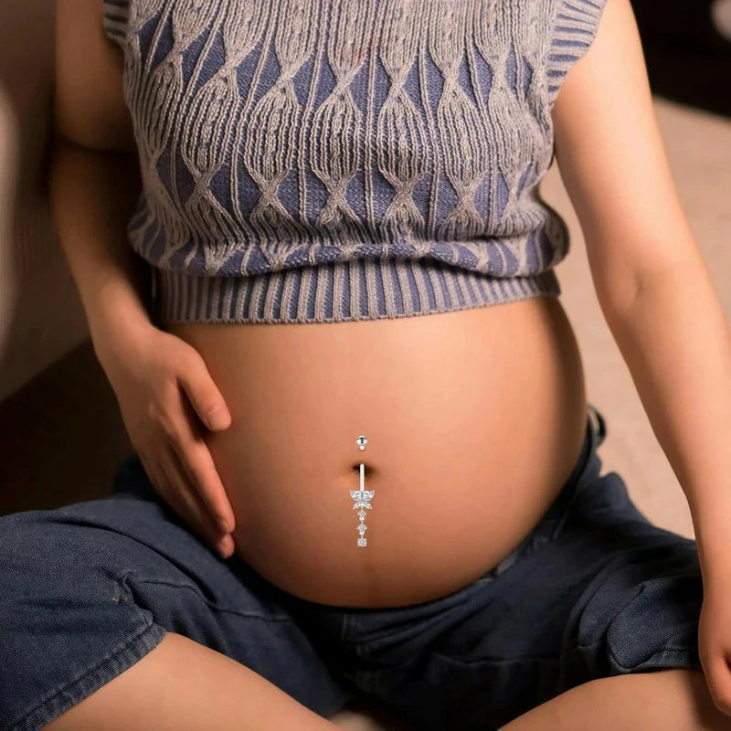 14G Heart Flexible Clear Acrylic Pregnancy Butterfly Dangle Pregnancy Maternity Belly Rings