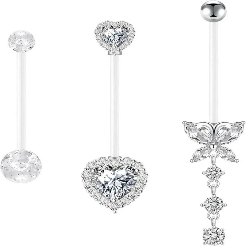 14G Heart Flexible Clear Acrylic Pregnancy Butterfly Dangle Pregnancy Maternity Belly Rings
