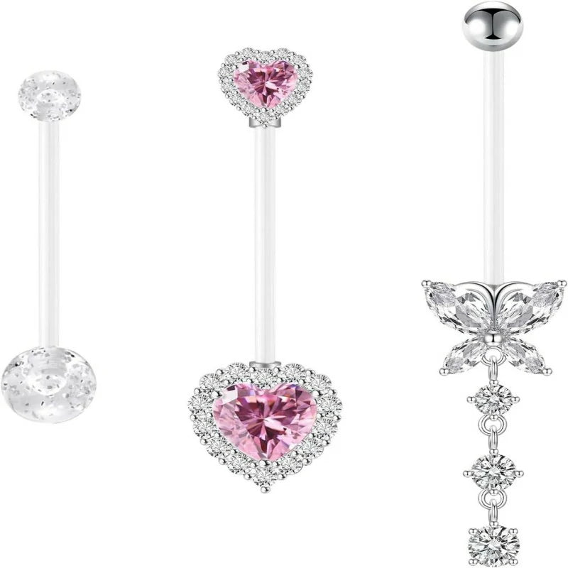 14G Heart Flexible Clear Acrylic Pregnancy Butterfly Dangle Pregnancy Maternity Belly Rings