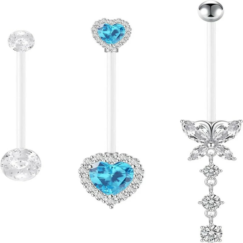 14G Heart Flexible Clear Acrylic Pregnancy Butterfly Dangle Pregnancy Maternity Belly Rings