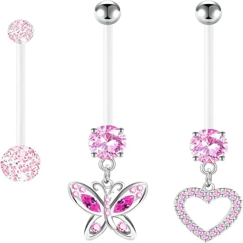 14G Heart Flexible Clear Acrylic Pregnancy Butterfly Dangle Pregnancy Maternity Belly Rings