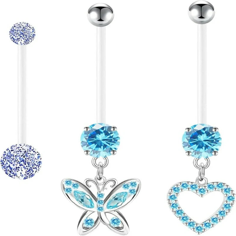 14G Heart Flexible Clear Acrylic Pregnancy Butterfly Dangle Pregnancy Maternity Belly Rings