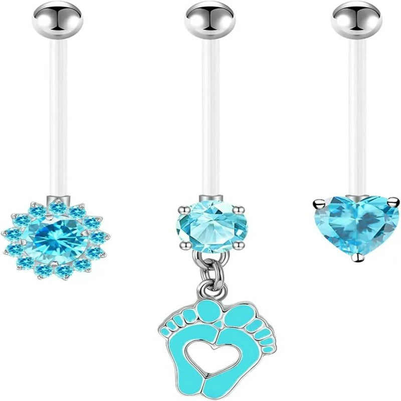 14G Heart Flexible Clear Acrylic Pregnancy Butterfly Dangle Pregnancy Maternity Belly Rings