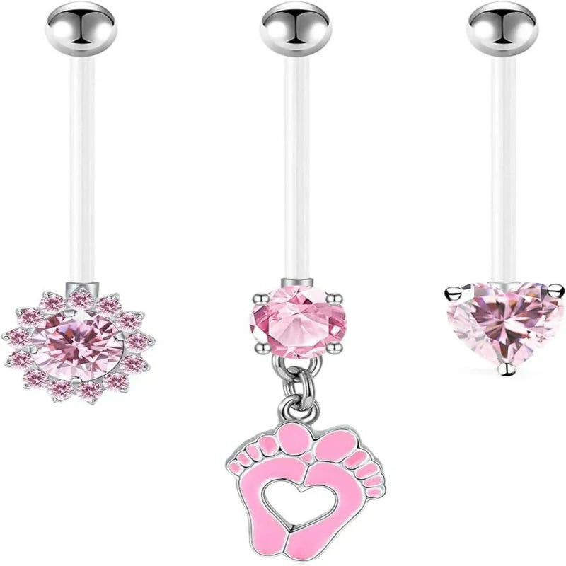 14G Heart Flexible Clear Acrylic Pregnancy Butterfly Dangle Pregnancy Maternity Belly Rings