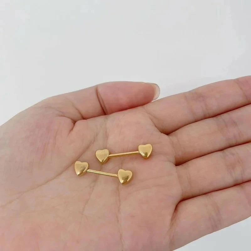 14G Minimalist Heart Nipple Rings Stainless Steel Love Hearts Nipplerings Straight Tongue Rings Barbell