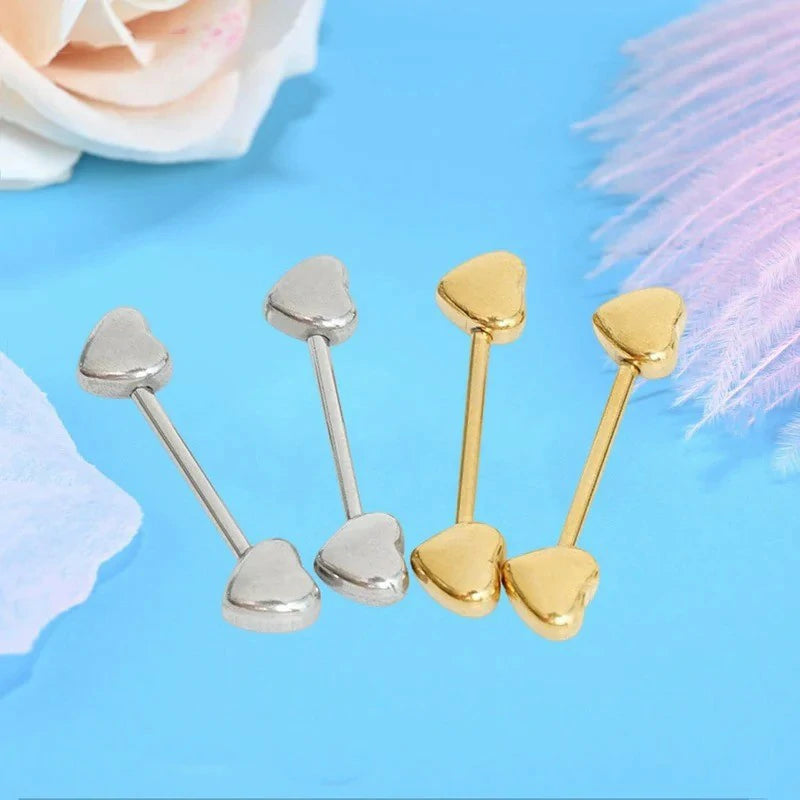 14G Minimalist Heart Nipple Rings Stainless Steel Love Hearts Nipplerings Straight Tongue Rings Barbell
