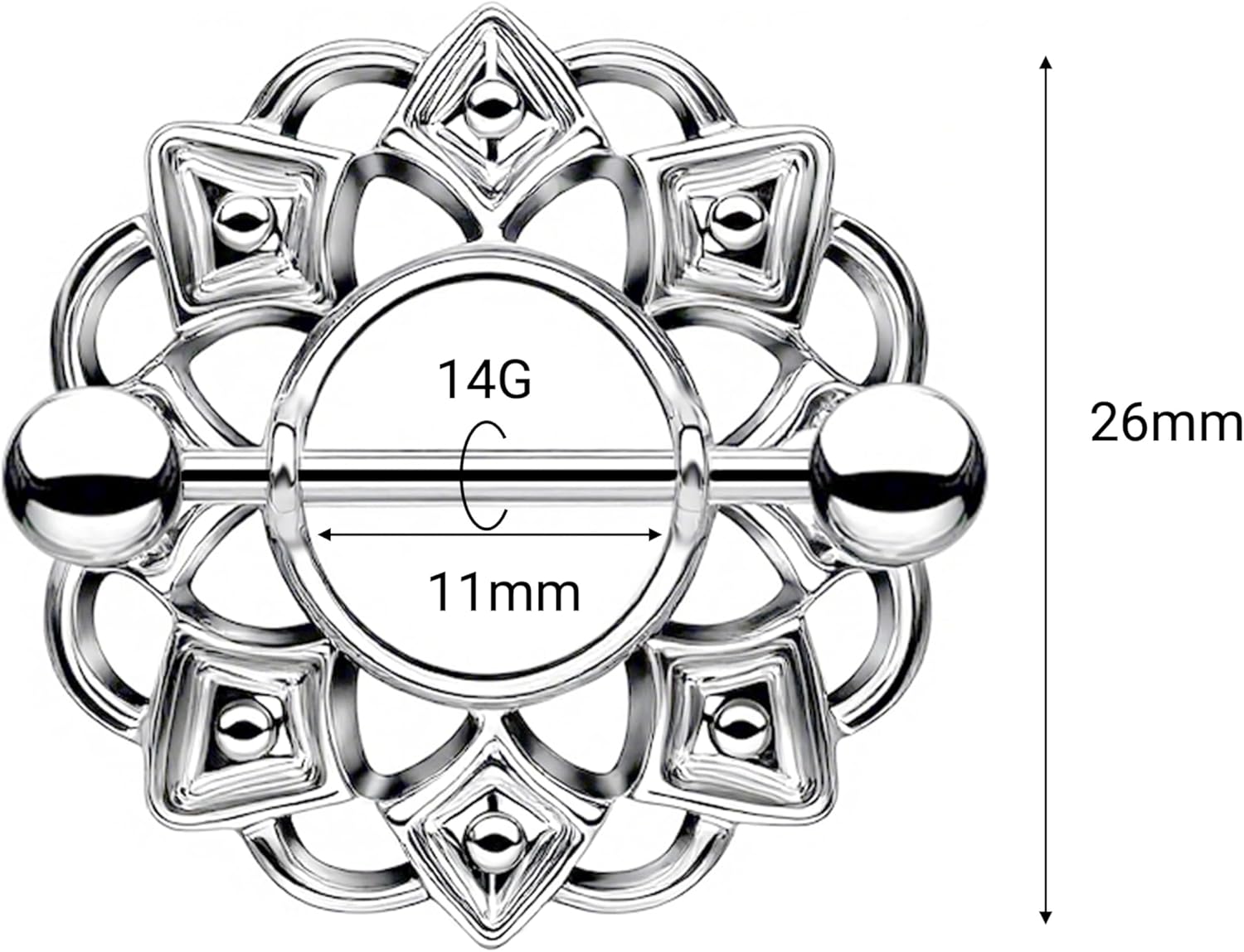 14G Nipple Piercing Jewelry, Nipple Rings Surgical Steel for Men and Women, Nipple Shields Barbell Rings - QIAO CrystalQIAO CrystalQIAO Crystal