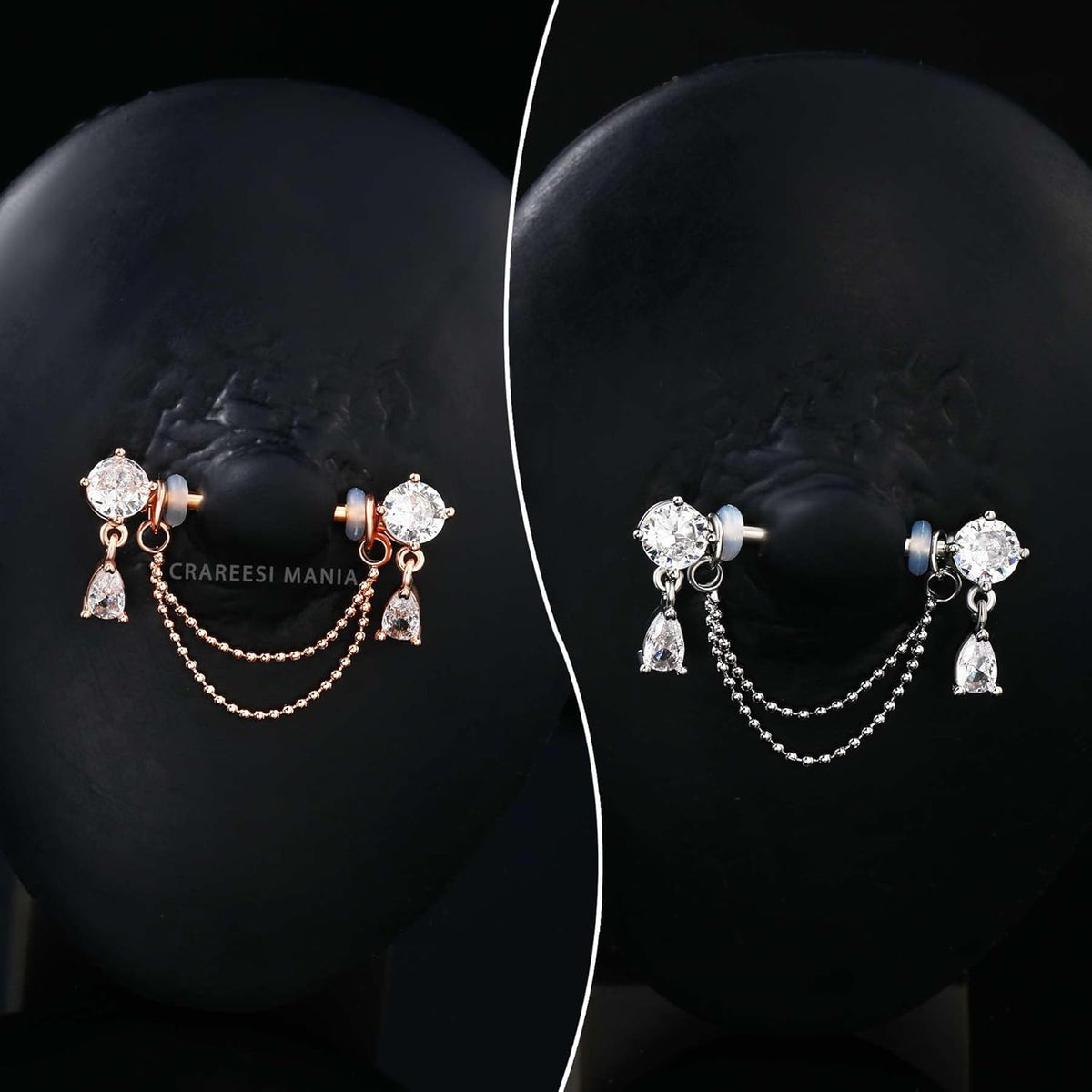 14G Nipple Rings Double Chain Nipple Piercing Jewelry Teardrop Nipple Jewelry 316L Stainless Steel Nipple Piercing Rings for Women - QIAO CrystalQIAO CrystalQIAO Crystal