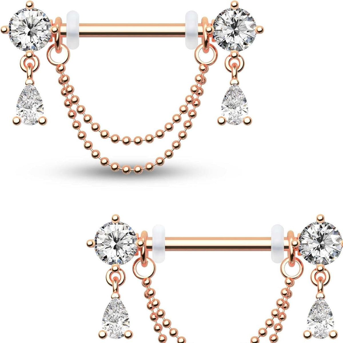 14G Nipple Rings Double Chain Nipple Piercing Jewelry Teardrop Nipple Jewelry 316L Stainless Steel Nipple Piercing Rings for Women - QIAO CrystalQIAO CrystalQIAO Crystal