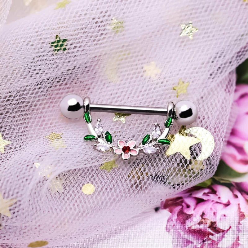 14G Surgial Steel 316L Flower Design Nipple Barbell