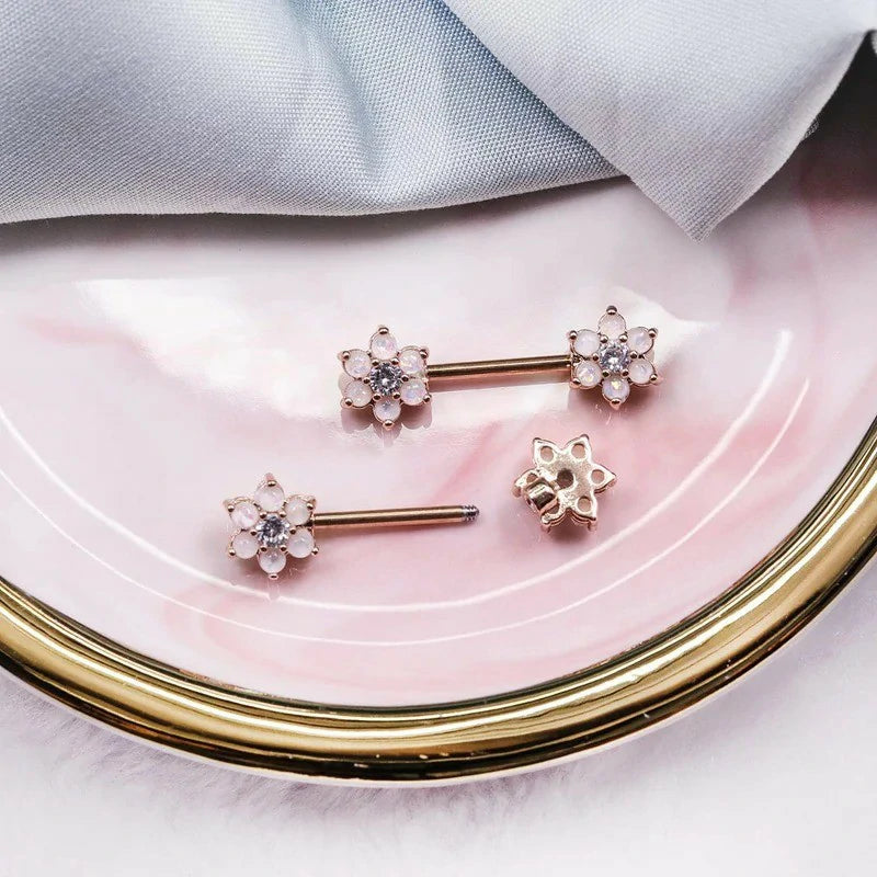 14G Opal Flower CZ Nipple Barbell Nipple Ring Piercing Jewelry