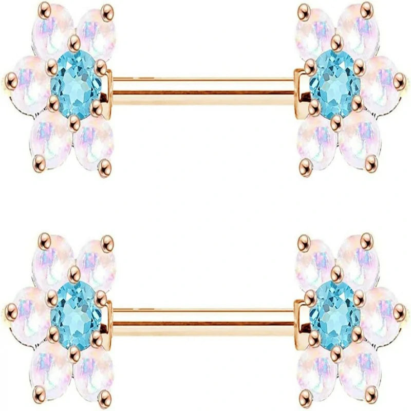 14G Opal Flower CZ Nipple Barbell Nipple Ring Piercing Jewelry