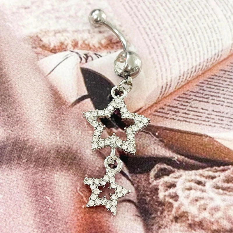14G Sparkle Star Dangle Belly Button Rings Surgical Steel Belly Navel Piercing Barbell Dangling