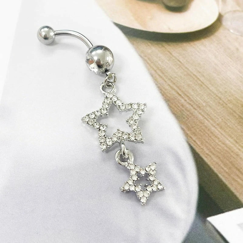 14G Sparkle Star Dangle Belly Button Rings Surgical Steel Belly Navel Piercing Barbell Dangling