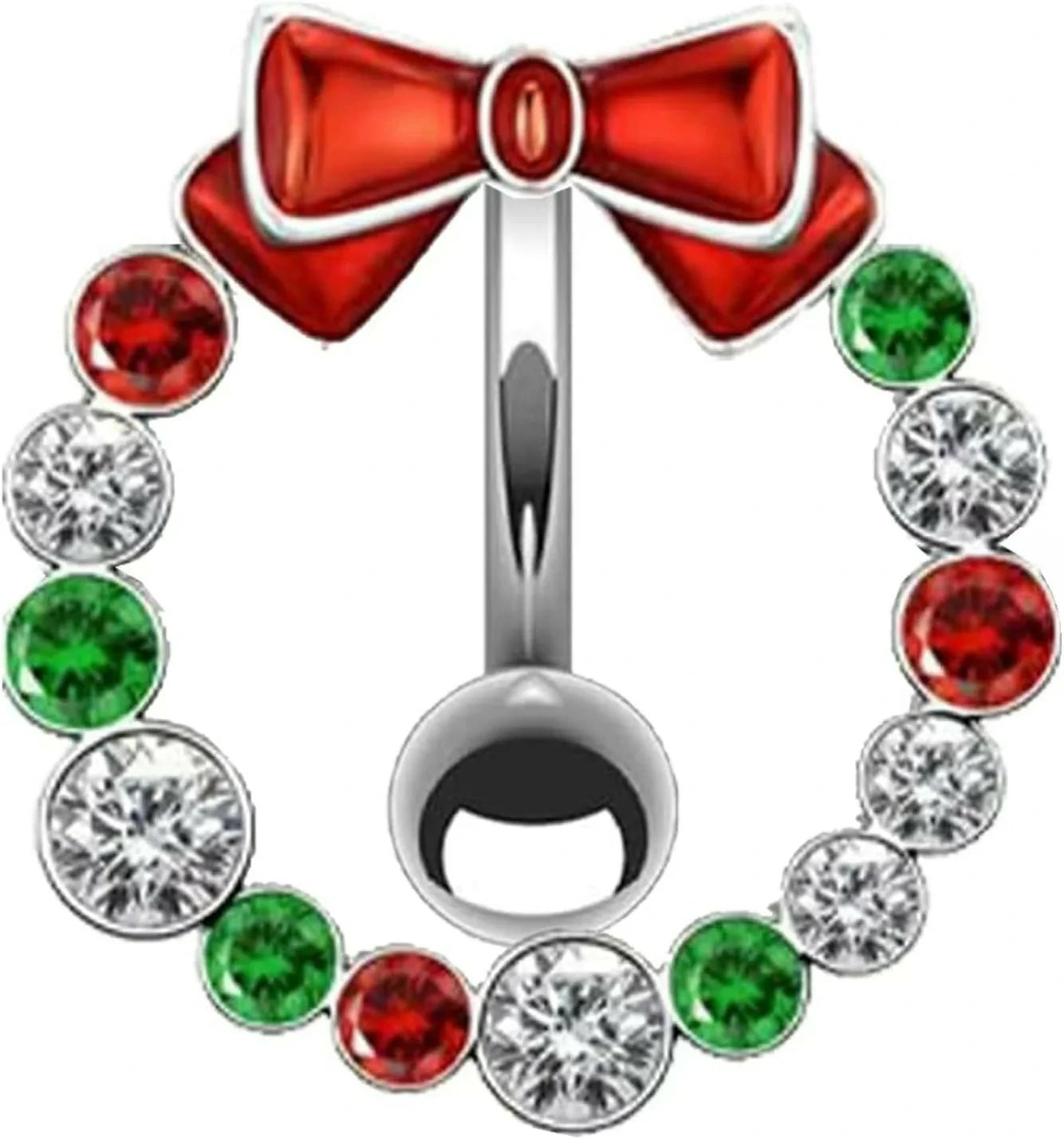 14G Stainless Steel Christmas Wreath Belly Button Rings Christmas CZ Belly Button Barbell Rings