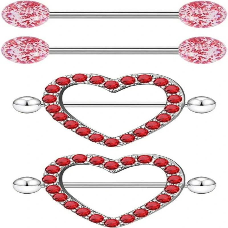 14G Stainless Steel Heart Nipple Rings and Barbell - Butterfly, Starlight Acrylic Ball