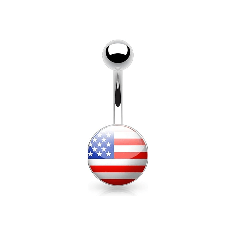 14G Stainless Steel Inlaid Clear Epoxy Picture Logo Belly Button Ring - QIAO Crystal我的商店QIAO Crystal