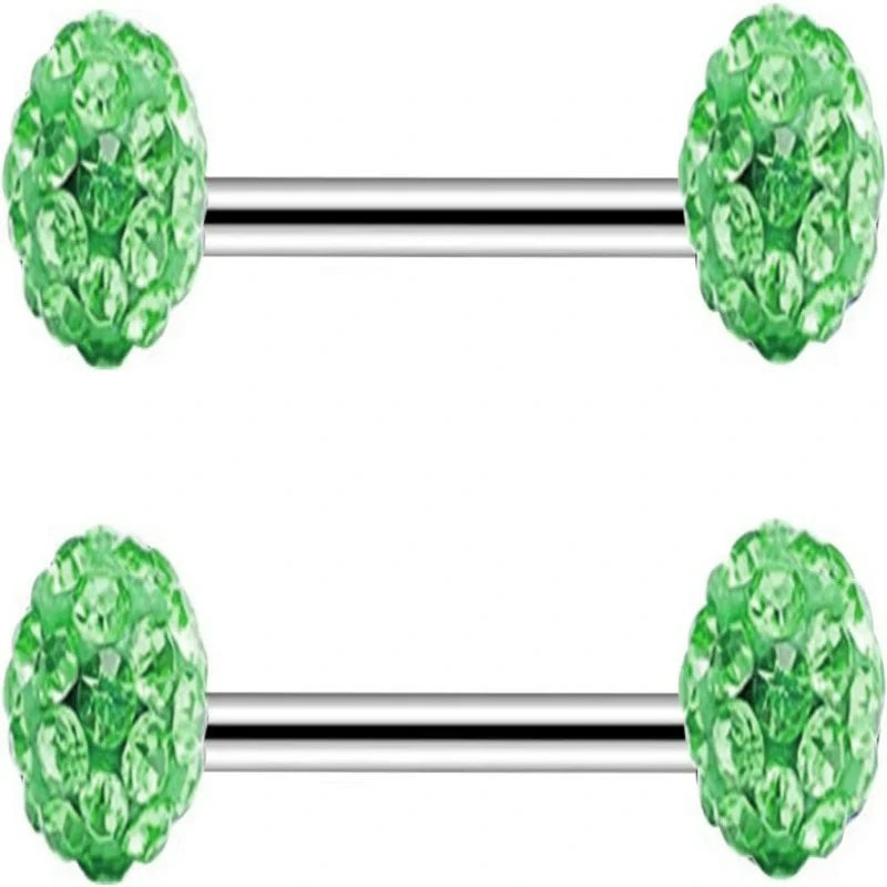 14G Stainless Steel Nipple Piercing Jewelry Nipplering Barbell Round CZ Balls Body Rings