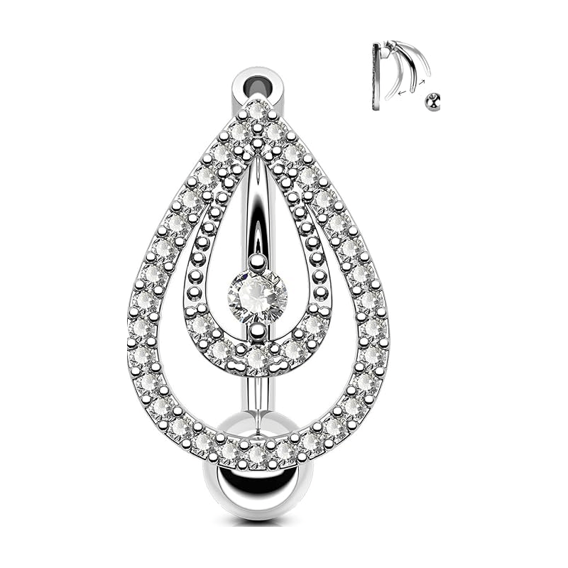 14G Star Drop Shape Belly Rings 316L Surgical Steel Navel Piercing Jewelry - QIAO Crystal我的商店QIAO Crystal