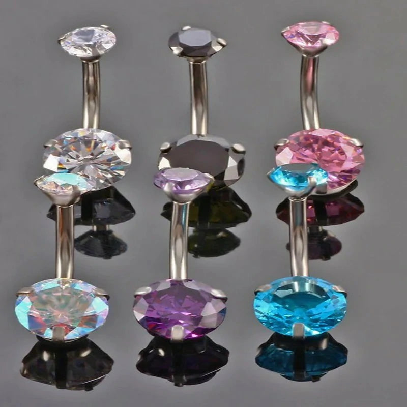14G Surgical Steel Belly Button Rings Internally Threaded Round CZ Navel Barbell Stud