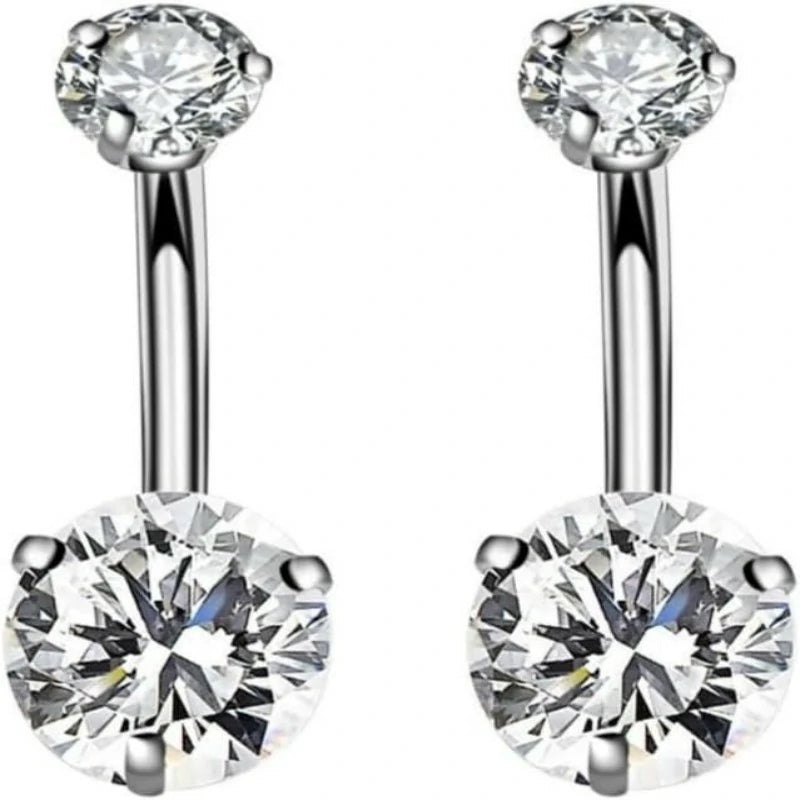 14G Surgical Steel Belly Button Rings Internally Threaded Round CZ Navel Barbell Stud