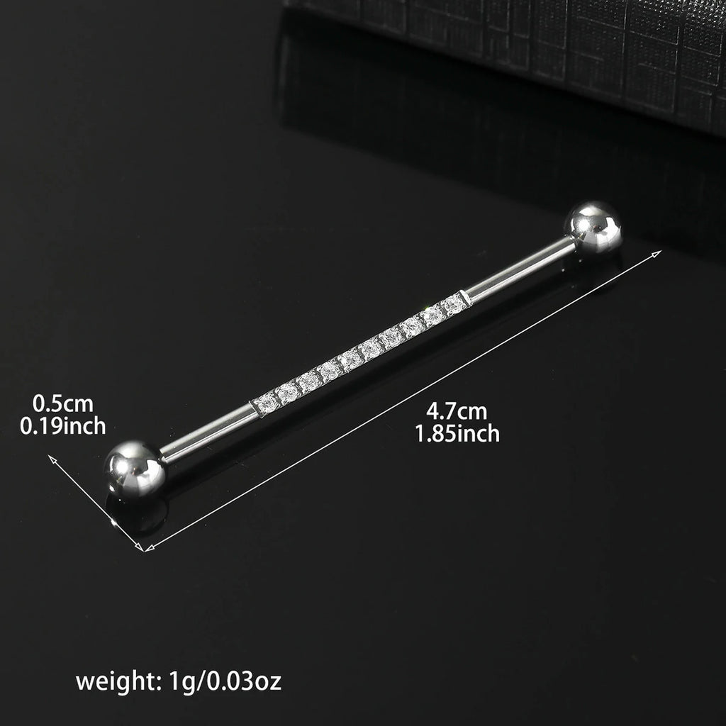 14g Industrial Barbell Surgical Steel Cartilage Earrings CZ Industrial Earring Crystal Industrail Piercing 1 1/2"(38mm) Bar