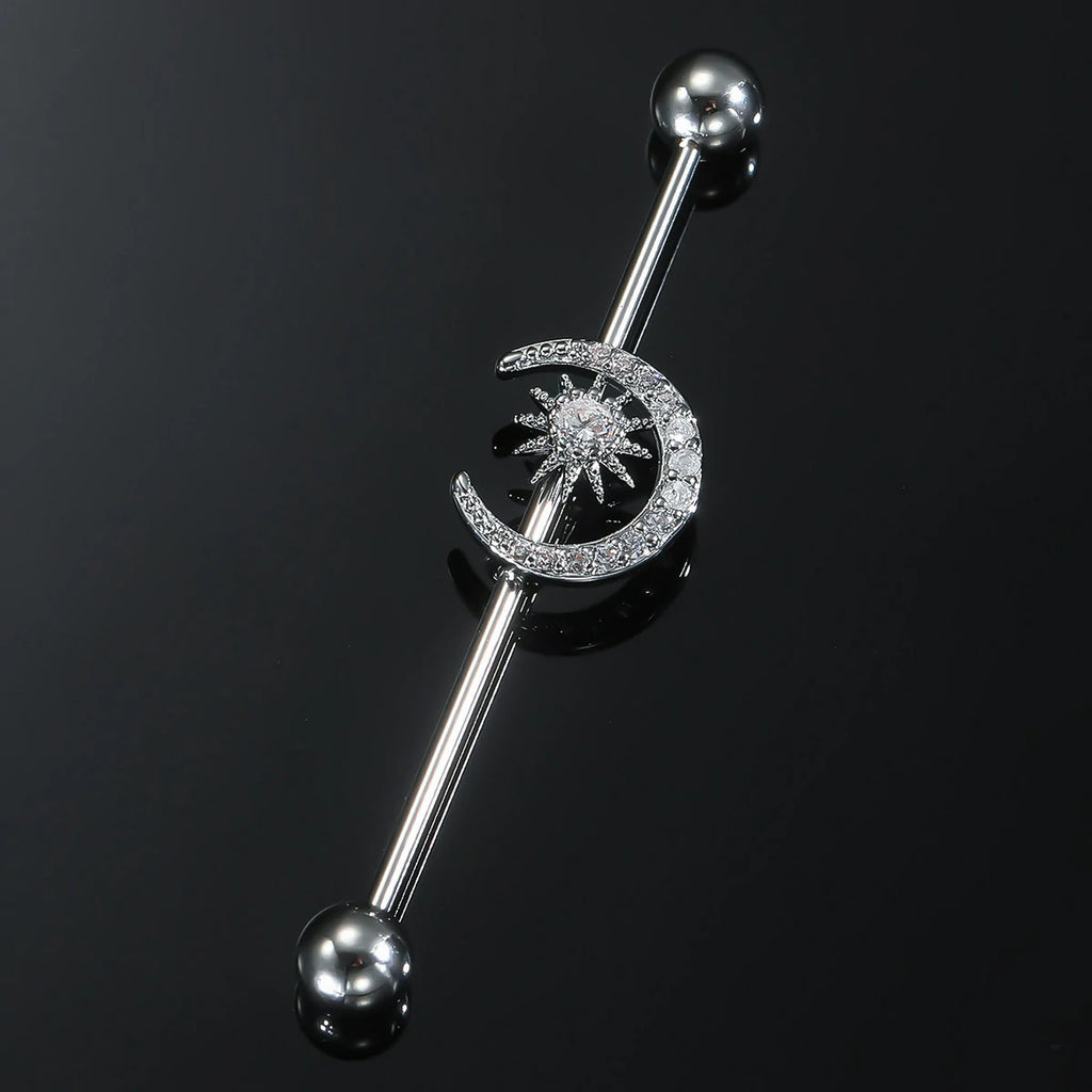 14g Industrial Barbell Surgical Steel Cartilage Earrings CZ Industrial Earring Crystal Industrail Piercing 1 1/2"(38mm) Bar