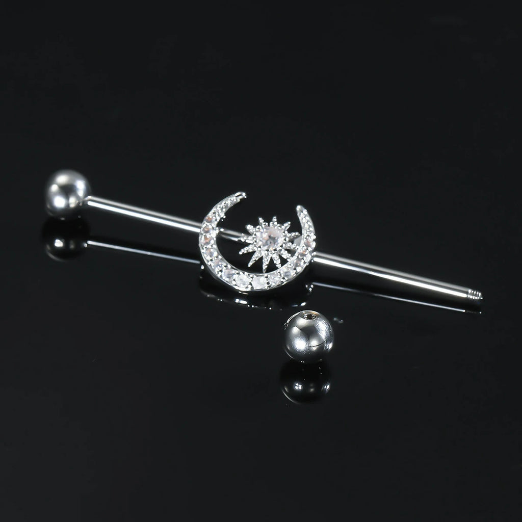 14g Industrial Barbell Surgical Steel Cartilage Earrings CZ Industrial Earring Crystal Industrail Piercing 1 1/2"(38mm) Bar