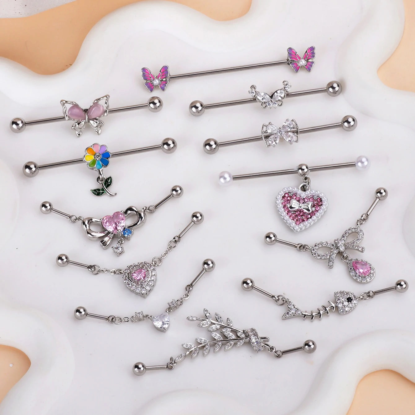 14g Industrial Barbell Surgical Steel Cartilage Earrings CZ Industrial Earring Crystal