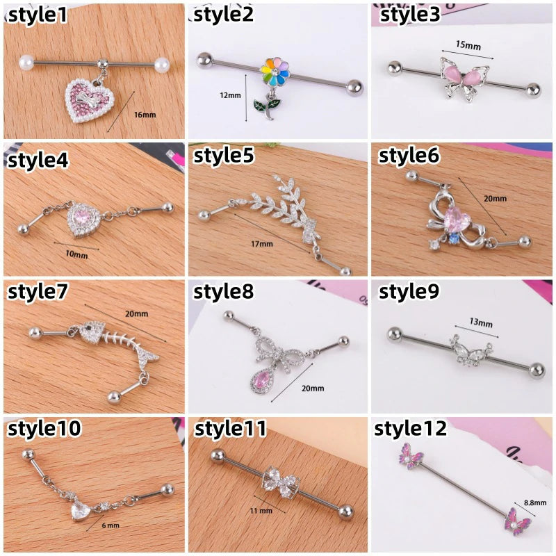 14g Industrial Barbell Surgical Steel Cartilage Earrings CZ Industrial Earring Crystal